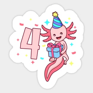 I am 4 with axolotl - girl birthday 4 years old Sticker